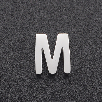 201 Stainless Steel Charms, for Simple Necklaces Making, Laser Cut, Letter, Stainless Steel Color, Letter.M, 8x6.5x3mm, Hole: 1.8mm