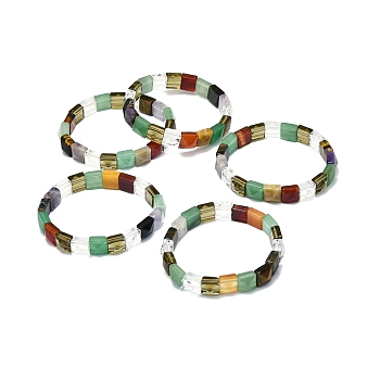 Natural Gemstone Rectangle Beaded Stretch Bracelet for Women, Inner Diameter: 2-1/8~2-1/4 inch(5.5~5.7cm)