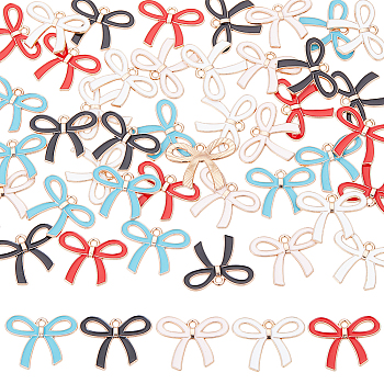 50Pcs 5 Colors Alloy Enamel Pendants, Light Gold, Bowknot Charm, Mixed Color, 19.5x25x2mm, Hole: 1.6mm, 10pcs/color