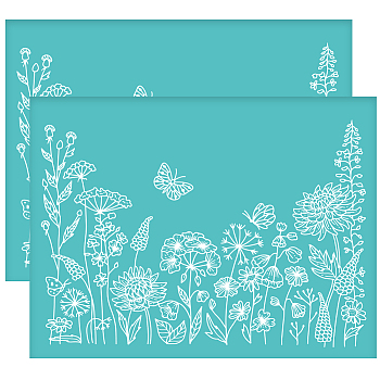 Self-Adhesive Silk Screen Printing Stencil, for Painting on Wood, DIY Decoration T-Shirt Fabric, Turquoise, Plants Pattern, 280x220mm