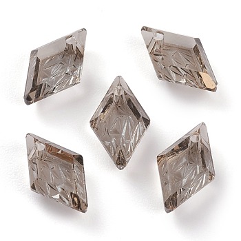 Embossed Glass Rhinestone Pendants, Rhombus, Faceted, Satin, 13x8x4.2mm, Hole: 1.2mm