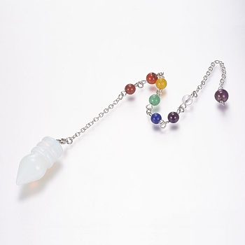 Opalite Chakra Pointed Dowsing Pendulums, with Brass Cross Chains, Bullet, Platinum, 36x14mm, Hole: 2mm, about: 11 inch(27.2cm)