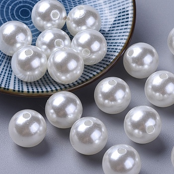 ABS Plastic Imitation Pearl Ball Beads, Round, White, 8mm, Hole: 2mm, about 1900pcs/pound