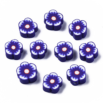 Handmade Polymer Clay Beads, Flower, Dark Slate Blue, 7~10x7~11x3~5mm, Hole: 1.6mm