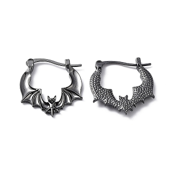 Alloy Bat Hoop Earrings for Women, Gunmetal, 25x24x3mm