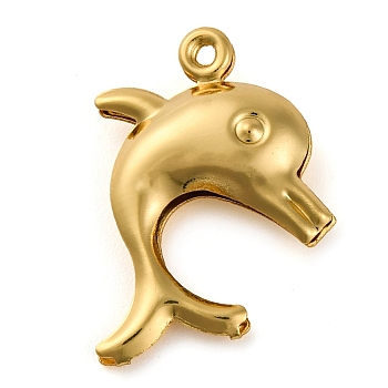 Rack Plating Brass Pendants, Cadmium Free & Lead Free, Long-Lasting Plated, Real 18K Gold Plated, Dolphin, 19x13.5x4mm, Hole: 1mm