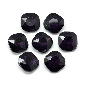 Pointed Back Glass Rhinestone Cabochons, Faceted, Back Plated, Square, Purple, 10x10x4.5mm