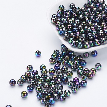 Eco-Friendly Poly Styrene Acrylic Beads, AB Color Plated, Round, Colorful, 6mm, Hole: 1mm, about 4950pcs/500g
