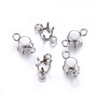 304 Stainless Steel Rhinestone Claw Settings, Flat Round, Stainless Steel Color, Tray: 5mm, 10x5x4mm, Hole: 1.8mm