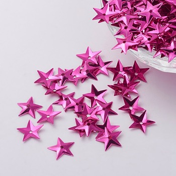 Ornament Accessories Plastic Paillette/Sequins Beads, Star, Hot Pink, 10x10x0.8mm, Hole: 1mm