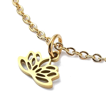 304 Stainless Steel Pendant Necklaces, Lotus, Golden, 17.83 inch(45.3cm)