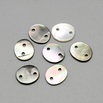 Black Lip Shell Links connectors, Oval, Black, 8~9x7~8x0.5~1mm, Hole: 1mm