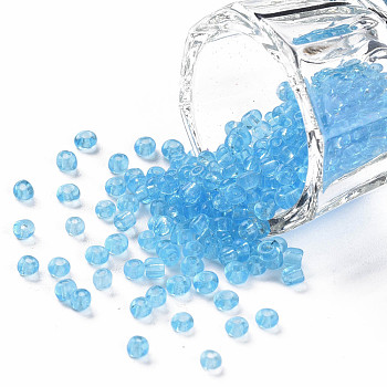 Glass Seed Beads, Transparent, Round, Sky Blue, 8/0, 3mm, Hole: 1mm, about 2222pcs/100g