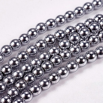 Electroplate Non-magnetic Synthetic Hematite Beads Strands, Round, Grade A, Platinum Plated, 3mm, Hole: 1mm, about 127pcs/strand, 16 inch