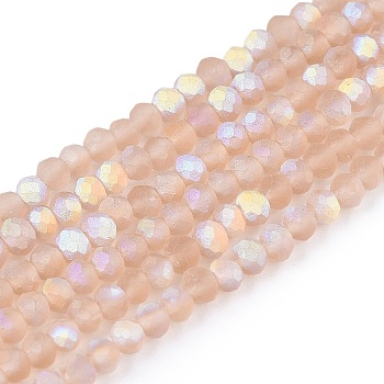 Transparent Glass Beads Strands, Faceted, Frosted, Half AB Color Plated, Rondelle, BurlyWood, 2.3~2.7x2mm, Hole: 0.4mm, about 150~155pcs/strand, 32~33cm