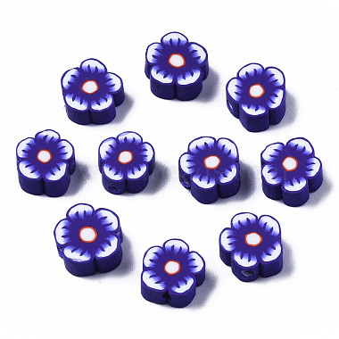 Dark Slate Blue Flower Polymer Clay Beads