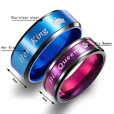 2 Pcs Couple Rings for Women Men Engagement Wedding Rings Set "His Queen" and "Her King" with Crown Printed Pattern(JR849A)-2