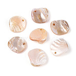Natural Freshwater Shell Pendants, Rhombus Charms, Seashell Color, 20~24x19~22.5x6~9mm, Hole: 2mm(BSHE-T014-27)