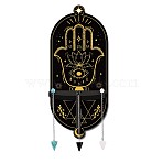 DIY Oval Poplar Wood Wall Display Stand Decorations, with Natural Black Stone & Synthetic Turquoise & Glass Dowsing Pendulum Pendants and Iron Screw, Hamsa Hand Pattern(DJEW-CN0001-19B)
