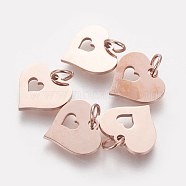 304 Stainless Steel Pendants, Heart with Heart, Rose Gold, 12x12.5x1mm, Hole: 3mm(STAS-Q201-T457R)