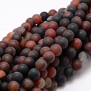 Dyed Frosted Natural Agate Round Beads Strands, Dark Red, 8mm, Hole: 1mm, about 48pcs/strand, 14.9 inch(G-E322B-8mm-01)