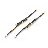 Adjustable Nylon Cord Slider Bracelet Making, with Brass Findings, Long-Lasting Plated, Real 24K Gold Plated, Black, 8-5/8 inch(22cm), 2~3.5mm, Hole: 1.5mm(MAK-F026-A09-G)