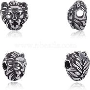 304 Stainless Steel Beads, Lion Head, Antique Silver, 12x11x6mm, Hole: 1.2mm, 6pcs/box(STAS-UN0006-64AS)