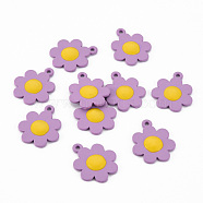 Spray Painted Alloy Enamel Pendants, Cadmium Free & Lead Free, Flower, Dark Orchid, 21x18x2.5mm, Hole: 1.6mm(PALLOY-T075-128A-RS)