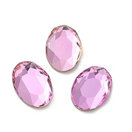 Glass Rhinestone Cabochons, Flat Back & Back Plated, Faceted, Oval, Light Rose, 14x10x3.5mm(RGLA-P037-13A-D223)
