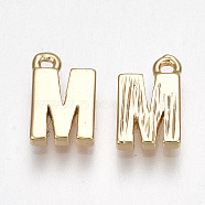 Brass Charms, Nickel Free, Letter, Golden, Letter.M, 8.5x5.5x1.5mm, Hole: 0.8mm(KK-S350-167M-G-NF)