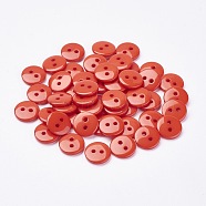 2-Hole Flat Round Resin Sewing Buttons for Costume Design, Coral, 11.5x2mm, Hole: 1mm(BUTT-E119-18L-08)