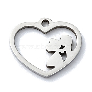 304 Stainless Steel Charms, Laser Cut, Heart with Couple Charm, Stainless Steel Color, 11.5x12.5x1mm, Hole: 1.2mm(STAS-C097-38D-P)
