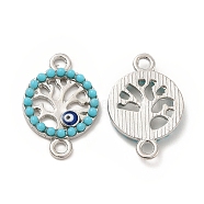 Alloy Enamel Connector Charms, with Synthetic Turquoise, Tree Links with Blue Evil Eye, Nickel, Platinum, 21x14x2.5mm, Hole: 1.8mm(FIND-H039-04P)