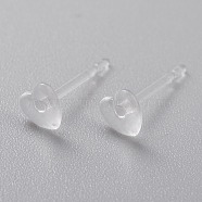 Eco-Friendly Plastic Stud Earrings, Heart, Clear, 4x4.5x1mm, Pin: 0.8mm(EJEW-H120-03A-01)