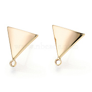 Brass Stud Earring Findings, with Loop, Triangle, Nickel Free, Real 18K Gold Plated, 13.5x13mm, Hole: 1mm, Pin: 0.8mm(X-KK-T029-09G)