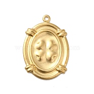 Brass Pendants, Oval with Clover Pattern, Golden, 26x18x1mm, Hole: 1.5mm(KK-G441-05G)