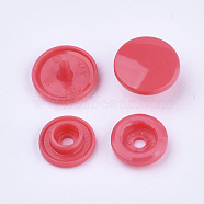 Resin Snap Fasteners, Raincoat Buttons, Flat Round, Crimson, Cap: 12x6.5mm, Pin: 2mm, Stud: 10.5x3.5mm, Hole: 2mm, Socket: 10.5x3mm, Hole: 2mm(X-SNAP-A057-B33)