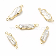 Baroque Natural Keshi Pearl Connector Charms, Nuggets Links, with Brass Double Loops, Light Gold, 24~29x6~8x3~5mm, Hole: 1.8~2mm(PEAR-P004-04KCG)