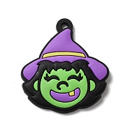 Witch PVC Pendants, for Halloween, Lime, 42x38x2.5mm, Hole: 2.7mm(KY-F018-05)