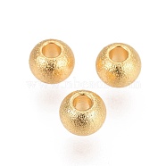 202 Stainless Steel Textured Beads, Round, Golden, 4x3mm, Hole: 1.5mm(STAS-I100-15G)