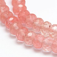 Cherry Quartz Glass Beads Strands, Faceted Rondelle, 8x5mm, Hole: 1mm, about 68pcs/strand, 15.2 inch(X-G-K090-01)