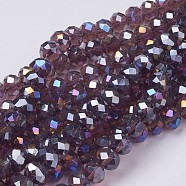 Electroplate Glass Beads Strands, AB Color Plated, Faceted, Rondelle, Purple, 10x7mm, Hole: 1.4mm, about 70~72pcs/strand(X-GR10MMY-04AB)