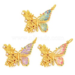 Rack Plating Brass Enamel Pendants, with ABS Imitation Pearl and Jump Ring, Cadmium Free & Lead Free, Real 18K Gold Plated, Long-Lasting Plated, Butterfly Charm, Mixed Color, 24x33x5mm, Hole: 5mm(KK-Z054-04G)