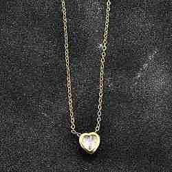 304 Stainless Steel Pendant Necklaces, with Brass Cubic Zirconia Pendant, Heart, Clear, Golden, 17.6 inch(45cm), Pendant: 7x7x4mm(X-NJEW-O108-14G)