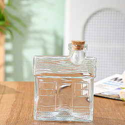 Refillable Glass Empty Bottles, with Wooden Cork, Clear, Cube, 9.4x12.5cm(PW-WGFC58E-04)