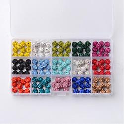 1 Box Fifteen Color Pave Disco Ball Beads, Polymer Clay Rhinestone Beads, Round, Mixed Color, 10mm, Hole: 1.5mm, 10pcs/color, about 150pcs/box(RB-X0010-01)