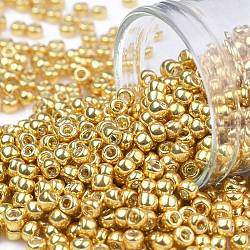 TOHO 8/0 Round Beads, Japanese Seed Beads, (557) Gold Metallic, 3mm, Hole: 1mm, about 1110pcs/50g(SEED-XTR08-0557)