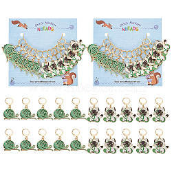 Alloy Enamel Yarn Ball & Cat Charm Locking Stitch Markers, Golden Tone 304 Stainless Steel Lobster Claw Clasp Locking Stitch Marker, Mixed Color, 3.7~4.2cm, 12pcs/set(HJEW-PH01721)