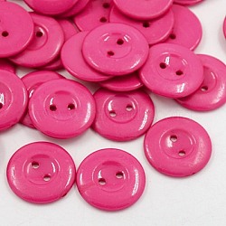 Acrylic Sewing Buttons for Costume Design, Plastic Shirt Buttons, 2-Hole, Dyed, Flat Round, Fuchsia, 25x3mm, Hole: 2mm(BUTT-E087-C-06)