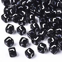 Opaque Acrylic Beads, Horizontal Hole, Alphabet Style, Cube, Black & White, Letter.J, 5x5x5mm, Hole: 2mm, about 500pcs/50g(X-SACR-N002-01J)